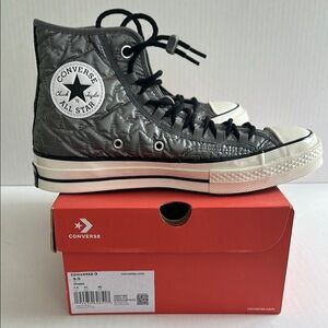 Converse Silver Quilted High-Tops with star pattern (new with box)